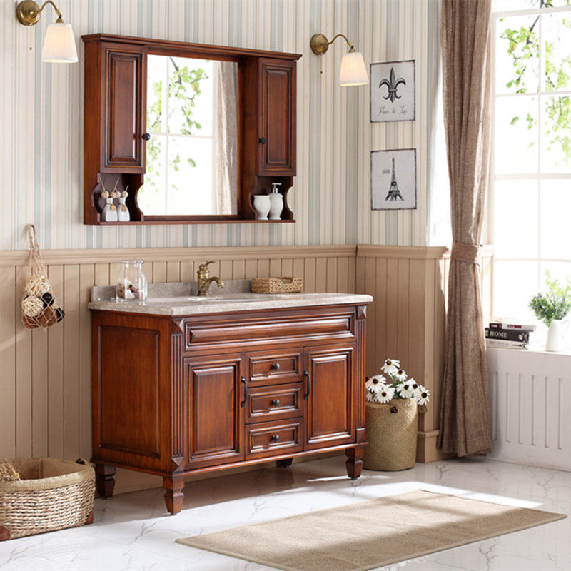 圣莱雅美式做旧橡木实木浴室柜-米林爱生活