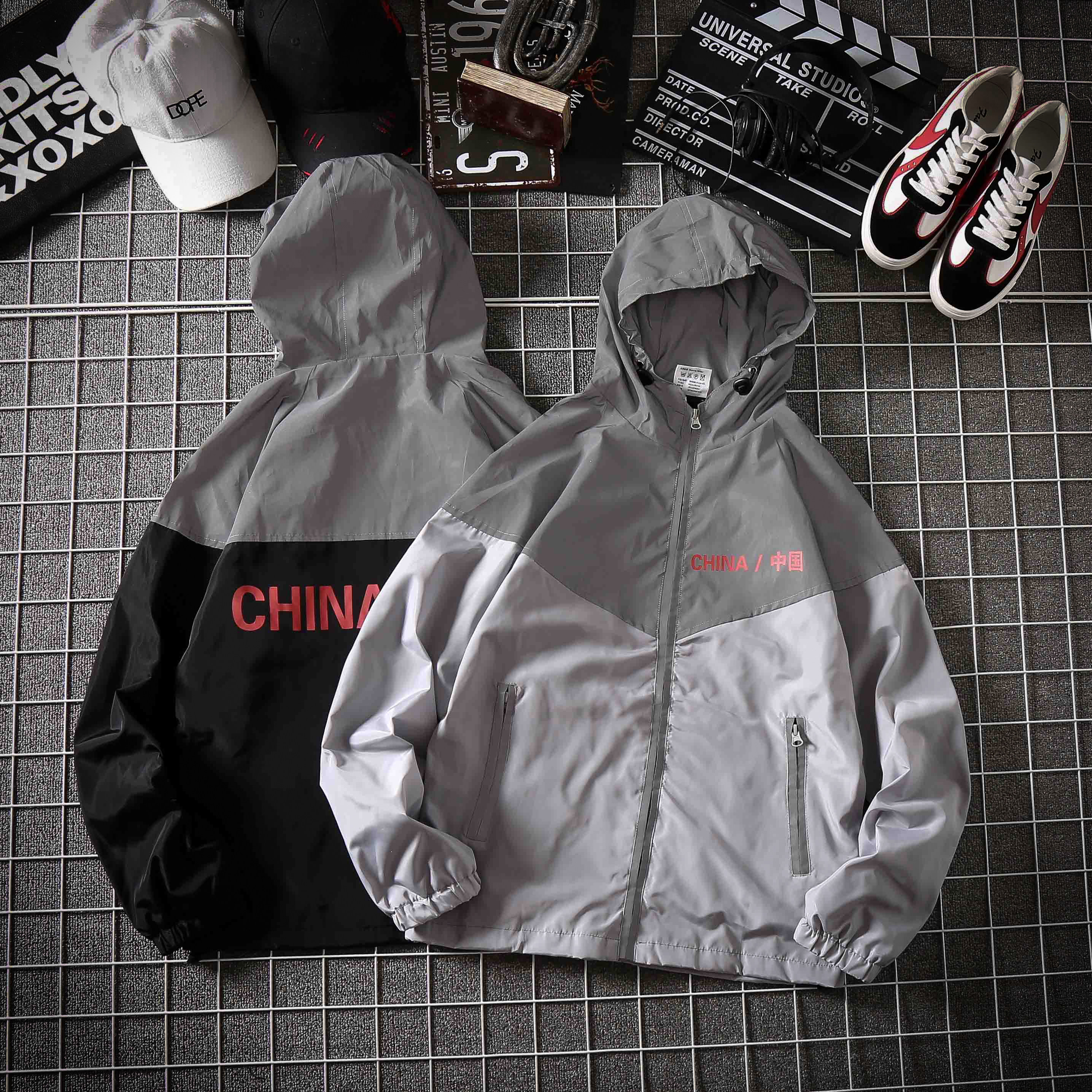 日系潮牌反光衣夜光衣外套防水连帽中国d336-fj02e-p55加厚p65