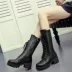 Martin boots nữ phong cách Anh dày gót quân đội giày cao gót của phụ nữ cộng với nhung ngắn ủng trẻ em mùa đông cao gót ống giữa giày cao gót giày phụ nữ - Kính đeo mắt kính