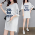 Mùa hè thai sản dress thư ngắn tay áo Hàn Quốc phiên bản của phần dài mặc giản dị T-Shirt mang thai phụ nữ mang thai ăn mặc Áo thai sản