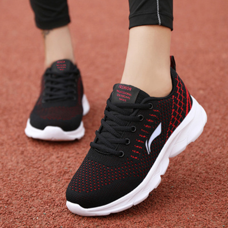 730 [Black And Red] Collection GiftLi Ning Women's Shoes gym shoes Broken code summer Pink Quick drying Flying weaving Breathable mesh Running shoes soft sole student Running shoes