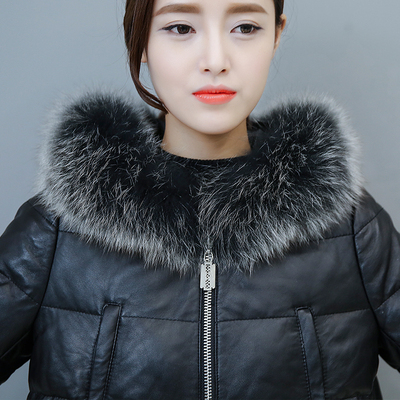 实拍现货6818#冬孕妇新款皮衣狐狸毛领带帽绵羊皮真皮孕妇羽绒服