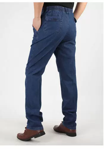 Летние тонкие джинсы, хлопковые рабочие штаны, для среднего возраста, эластичная талия