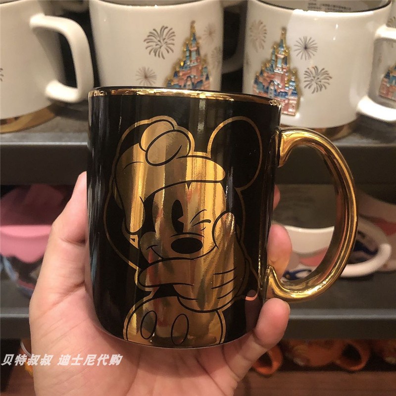 Black Mickey & 341MlShanghai Disney Purchasing agent Mickey Minnie Aisha Vigny Donald Duck Steve lovers ceramics Mug Water cup