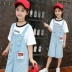 Cô gái mùa hè bib set 2018 new big trẻ em Hàn Quốc quần chân rộng hai bộ quần short denim trẻ em