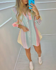 Женское платье colorful striped buttoned shirt