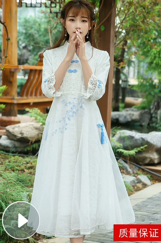 Кружевное ципао, ретро платье, наряд маленькой принцессы, с рукавом