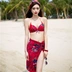 Áo cưới đi biển màu đỏ đôi áo tắm nữ ba mảnh phù hợp che bụng Hàn Quốc áo tắm nóng bỏng quần bơi nam - Vài đồ bơi đồ đôi nam nữ đi biển Vài đồ bơi