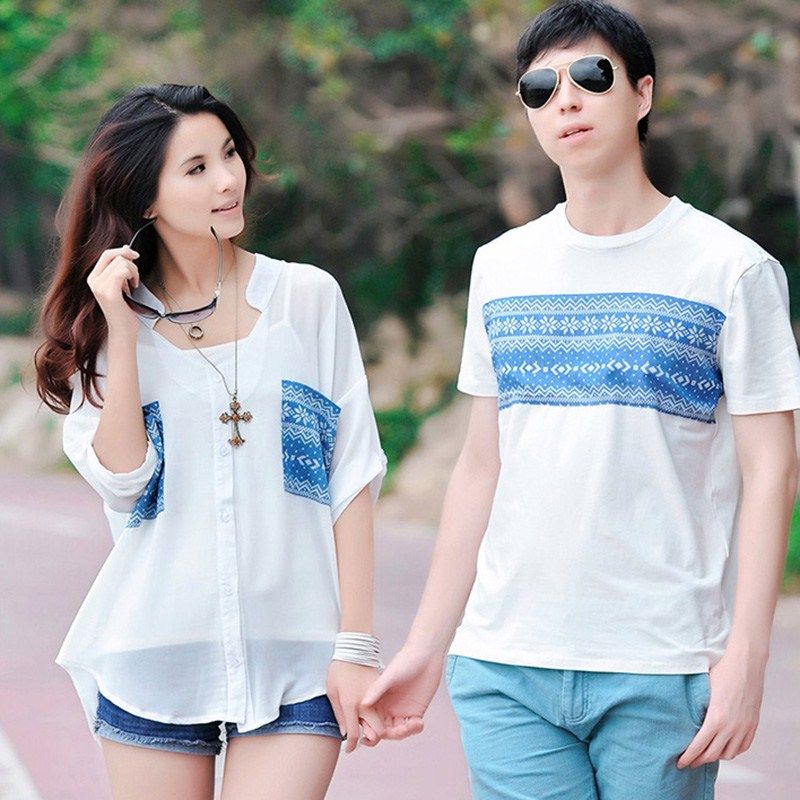 沙滩情侣装夏装海边加肥夏季男女上衣大码韩版范半袖宽松t恤衫潮