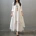 2018 mùa xuân mới gió quốc gia bông và vải lanh giả hai mảnh váy nữ Hàn Quốc phiên bản của chất béo mm lỏng mỏng lanh váy Váy dài