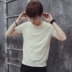 Của nam giới Kích Thước Lớn Áo Len Ngắn Tay Áo T-Shirt Loose Head Nửa Tay Áo Len Vòng Cổ Len Quần Áo Linen Shirt áo len nam Áo len