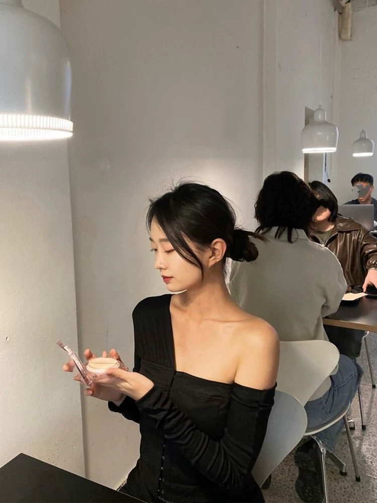 NOTYOURROSE 23 Spring асимметричный топ без плеча Slim сексуальный длинный рукав куртка корейский подлинный покупка