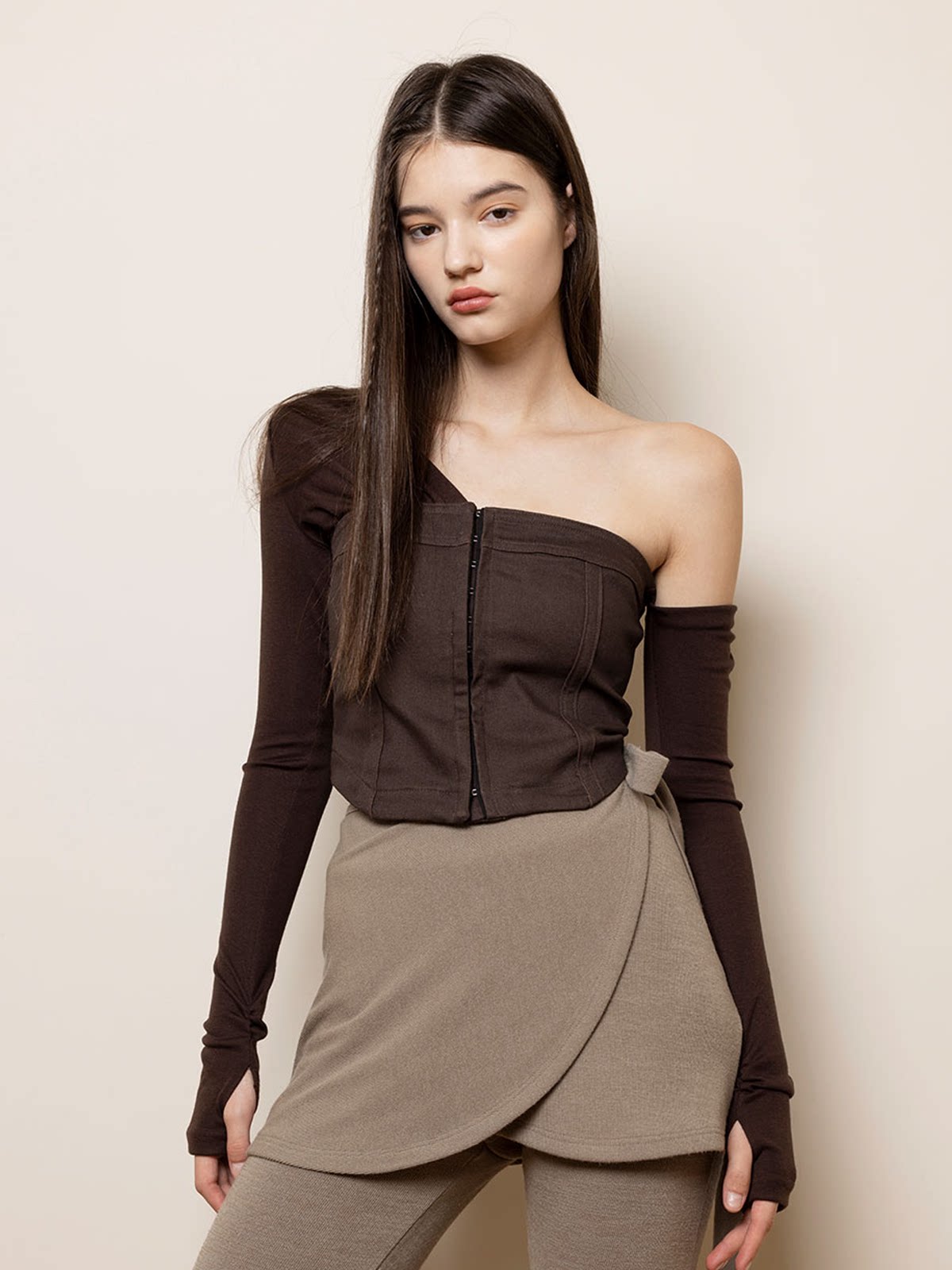 NOTYOURROSE 23 Spring асимметричный топ без плеча Slim сексуальный длинный рукав куртка корейский подлинный покупка