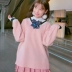 Hàn quốc phiên bản của mùa thu và mùa đông 2018 new hoang dã v cổ hit màu lỏng hải quân áo len nữ dài tay áo đan sinh viên áo sơ mi