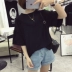 Mùa hè Hàn Quốc phiên bản của siêu lớn kích thước 200 pound chất béo mm ngắn tay t-shirt nữ sinh viên khâu quần áo loose slimming áo sơ mi