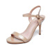 Word khóa màu nude sandal cao gót cao gót nữ 2019 hè mới lưới đỏ với hở ngón đen 5cm mã nhỏ giày sandal nữ Sandal