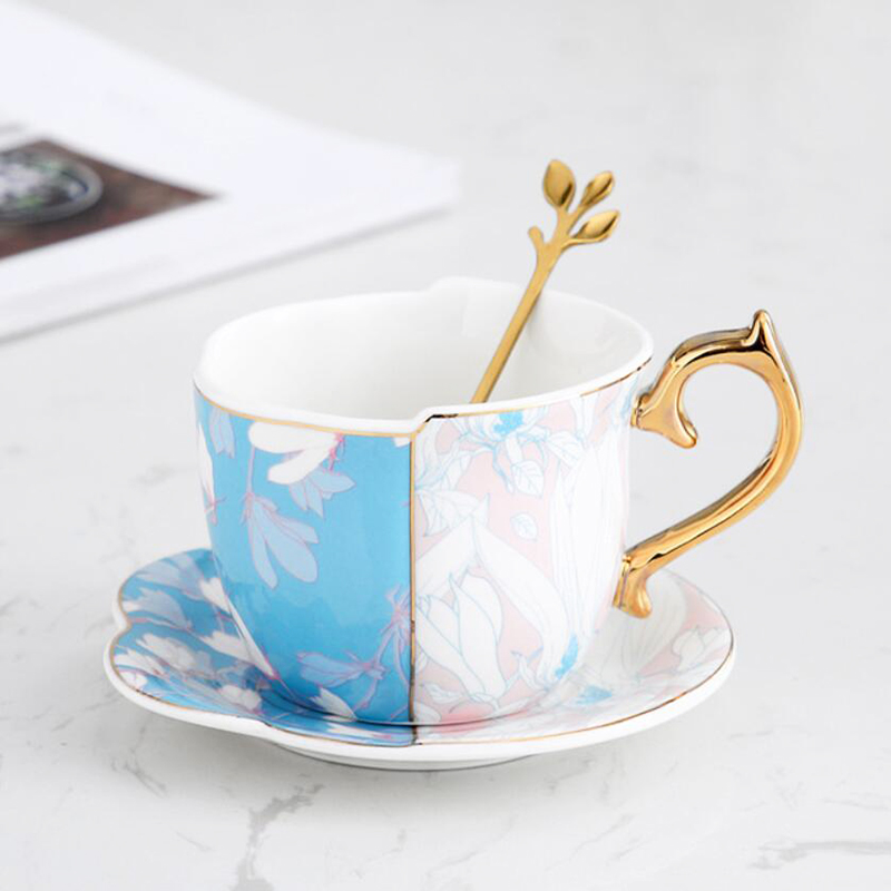 CBlue and white Export britain afternoon tea Cup set coffee cup teacup chinese and western Irregular Ceramic cup