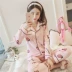 Đồ ngủ phụ nữ mùa xuân và mùa thu mùa hè cotton dài tay cardigan mỏng Hàn Quốc phiên bản của XL ladies tháng dịch vụ nhà phù hợp với Bộ Pajama