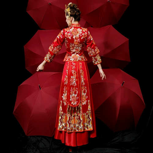 Демисезонное свадебное платье, классический традиционный свадебный наряд Сюхэ для невесты, китайский стиль, дракон и феникс