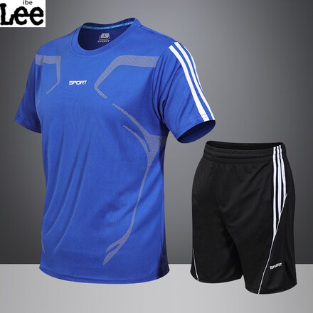 ibelee运动套装男士夏季冰丝休闲短裤宽松速干短袖健身透气跑步服