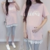 Cộng với phân bón XL chất béo mm phụ nữ mang thai phù hợp với mùa hè Hàn Quốc phiên bản của lỏng T-Shirt ăn mặc dạ dày lift quần hai bộ 200 kg shop đầm bầu đẹp Áo thai sản