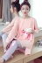 Bộ đồ ngủ nữ mùa xuân và mùa thu cotton dài tay Bộ đồ ngủ mùa hè của phụ nữ có thể được mặc bên ngoài phiên bản tiếng Hàn của dịch vụ nhà học sinh tươi mát