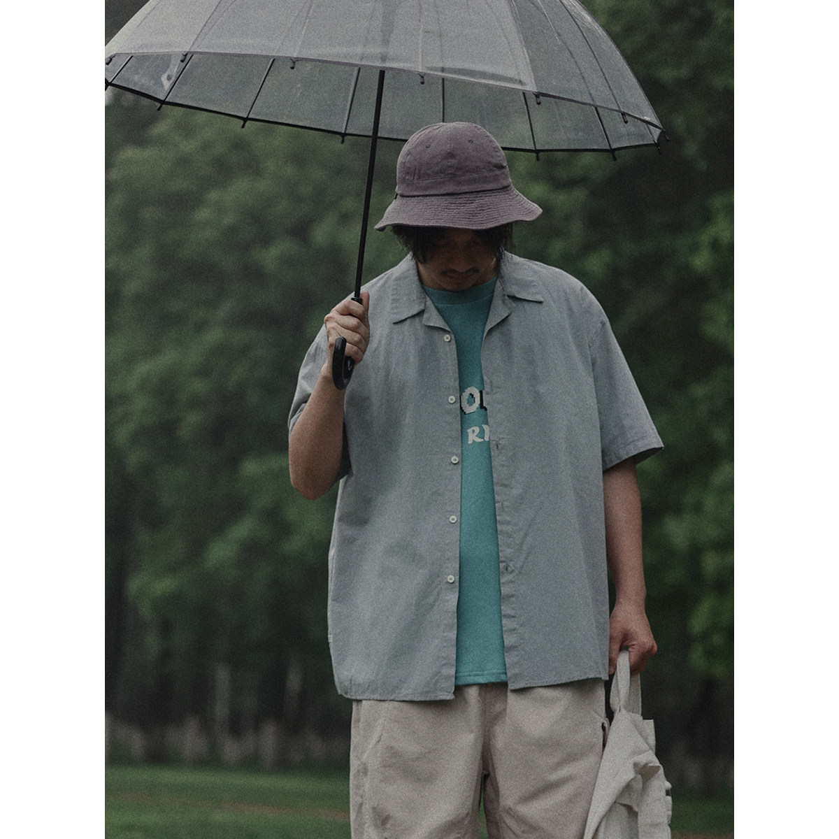 Crisis Youth Men's short-sleeved, thin summer Japanese-style loose solid color drape retro Cuban collar shirt jacket Specification image