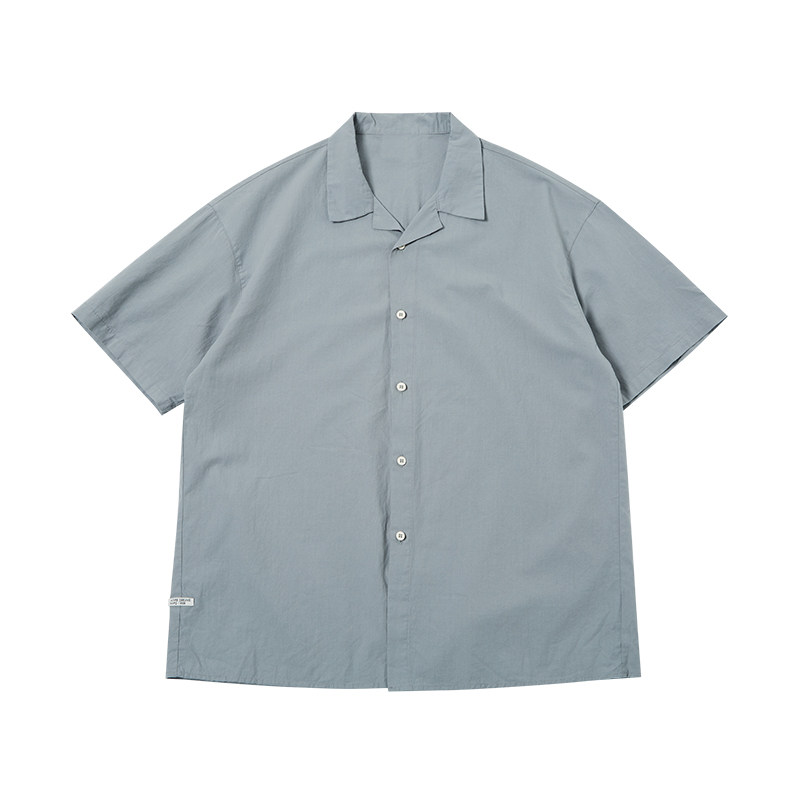 Crisis Youth Men's short-sleeved, thin summer Japanese-style loose solid color drape retro Cuban collar shirt jacket Item Picture