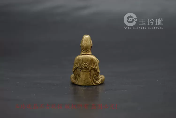 黄铜观音菩萨小摆件实心铜雕佛像铜艺仿古做旧铜佛像古玩铜器铜雕