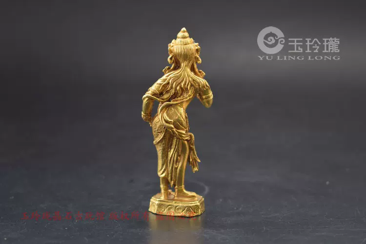 [黄铜鎏金绿度母小摆件尼泊尔袖珍藏佛小铜佛古玩铜器铜手把]