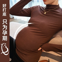 Бархатный осенний демисезонный комплект для беременных, одежда для верхней части тела, весенний лонгслив, флисовая удерживающая тепло футболка, высокий воротник