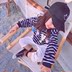 Lớn tai voi trẻ em chữ thêu sọc cardigan mới Hàn Quốc phiên bản 2018 mùa xuân và mùa thu của phụ nữ trùm đầu áo khoác Áo khoác