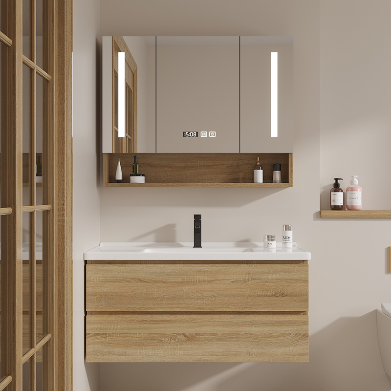 lavabo bán âm Tủ phòng tắm tối giản hiện đại của Bắc Âu Tủ gỗ rắn tủ treo Tủ phòng tắm Nội các Tủ Gương Rửa mặt bồn rửa lavabo 