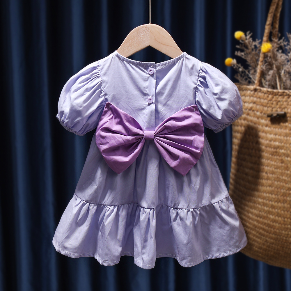2268 Purplegirl lattice Dress 2021 summer new pattern Princess Dress summer wear Short sleeve fashion skirt children Dress summer