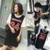 Chenchen mẹ gia đình nạp mùa hè giả hai bóng rổ thể thao gió ngắn tay t-shirt mẹ-trong-pháp luật mẹ dài T-Shirt váy