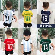 Chen Chen Ma bé quần áo trẻ em trẻ em mùa hè của bóng đá quần áo 2018 trẻ em của World Cup bé jersey ngắn tay t-shirt