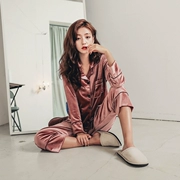 Bộ đồ ngủ bằng nhung vàng của phụ nữ mùa thu và mùa đông dài tay phiên bản Hàn Quốc ngọt ngào và đáng yêu có thể mặc một bộ đồ mùa xuân phục vụ tại nhà