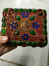 аксессуары для шеи 古玩之家古玩玉器清代古董镶嵌红绿宝石盛放佛骨舍利盒子