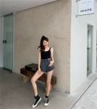 Ретро приталенная джинсовая юбка, шорты, летние штаны, свободный крой, А-силуэт, сезон 2021, в корейском стиле