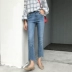 Mùa xuân nữ Hàn Quốc phiên bản của Hồng Kông hương vị chic gió retro irregular micro-la quần đa năng cao eo là mỏng chín điểm jeans triều chân váy bò Quần jean