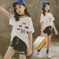 Детская футболка с коротким рукавом, модный лонгслив, универсальные нарукавники, шарф, подходит для подростков, простой и элегантный дизайн