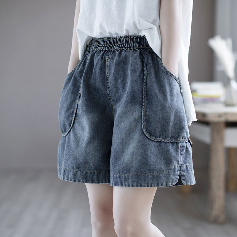 Summer thin jeans, loose women's shorts, casual pants, fashionable straight-leg capri pants, high-waisted mid-length pants, hot pants