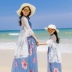 Mùa hè 2019 cha mẹ-con mặc áo choàng dài tay ren giản dị áo choàng năm điểm tay áo với váy dài - Trang phục dành cho cha mẹ và con