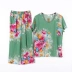 Mei Gaoer bông lụa đồ ngủ phù hợp với nữ mùa hè sọc trung niên mặc để gửi mẹ bông lụa đồ ngủ ngắn tay quần những kiểu đồ bộ may đẹp Bên ngoài ăn mặc
