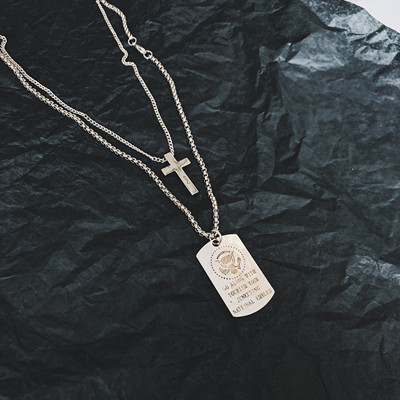 Army Brand Necklace + Cross NecklaceChaozhou people hiphop Ring Necklace ins Tuku Europe and America disco dancing men and women tide Tiktok Pendants Hip hop multi-storey Accessories