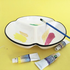 Палитра 陶瓷梅花碟水彩调色盘白瓷三格粉彩调料盘学生绘画用品国画工具