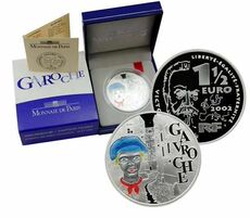 Иностранная валюта 现货 法国2002年雨果名作11岁的加夫罗什彩色精制银币 外国银币