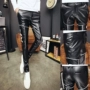 Phiên bản Hàn Quốc của xu hướng thun thun da PU bó sát đêm trường stylist Tóc đen chân dài quần tây bút chì cá tính quần thể thao nam