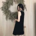 Mùa hè mới thời trang tương phản màu V-Cổ xù hem knit dress nữ sinh viên hoang dã vest váy A-line váy A-Line Váy