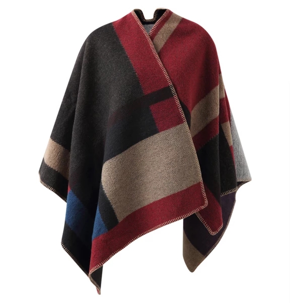 High-end Elegant Star Mini Yang Same-style Sweater B Wool Plaid Cape Shawl Scarf Dual-purpose Coat Thickened